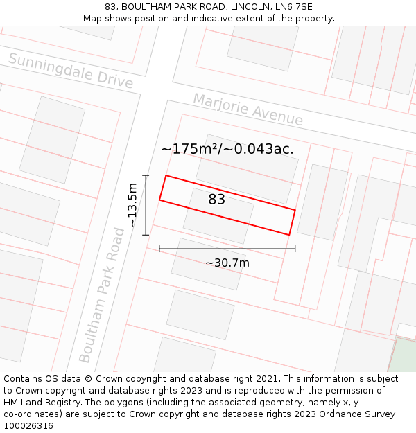 83, BOULTHAM PARK ROAD, LINCOLN, LN6 7SE: Plot and title map