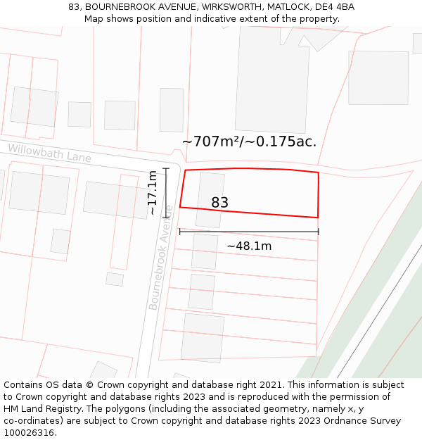 83, BOURNEBROOK AVENUE, WIRKSWORTH, MATLOCK, DE4 4BA: Plot and title map