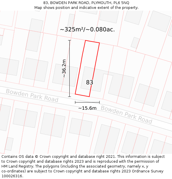 83, BOWDEN PARK ROAD, PLYMOUTH, PL6 5NQ: Plot and title map