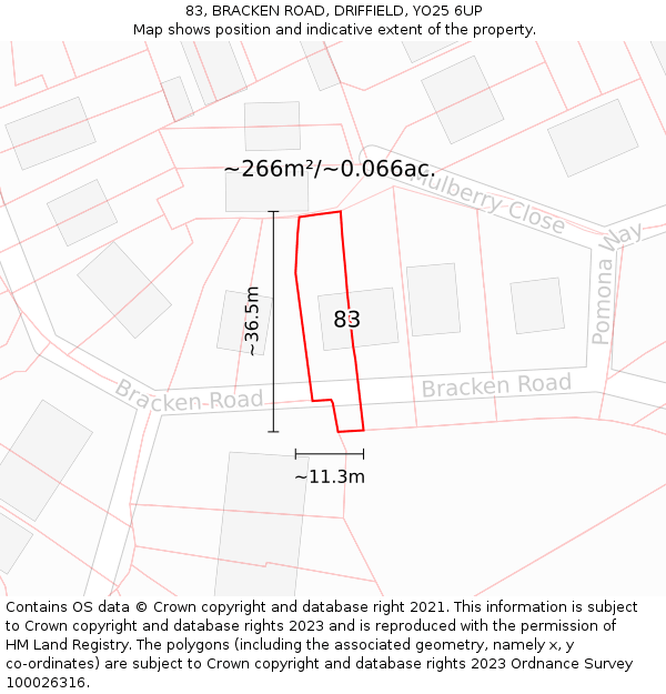 83, BRACKEN ROAD, DRIFFIELD, YO25 6UP: Plot and title map