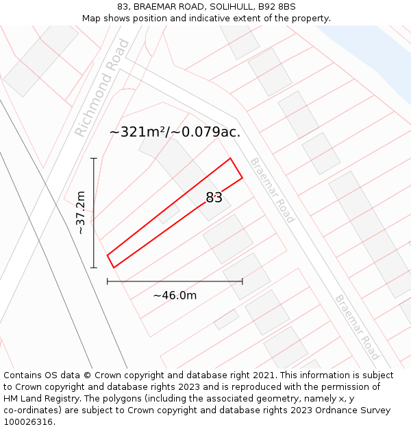 83, BRAEMAR ROAD, SOLIHULL, B92 8BS: Plot and title map