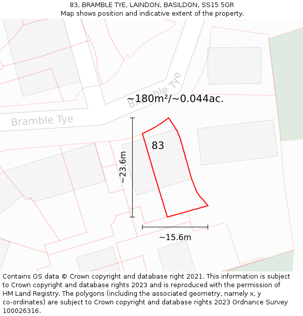 83, BRAMBLE TYE, LAINDON, BASILDON, SS15 5GR: Plot and title map