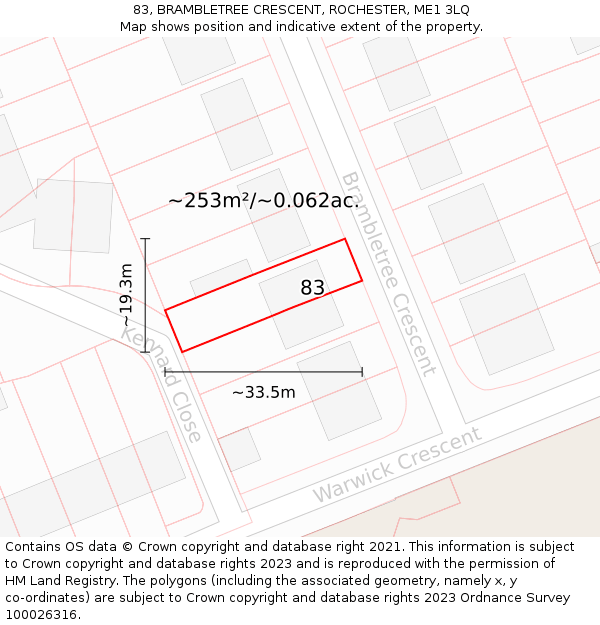 83, BRAMBLETREE CRESCENT, ROCHESTER, ME1 3LQ: Plot and title map