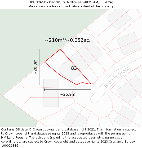 83, BRANDY BROOK, JOHNSTOWN, WREXHAM, LL14 2AJ: Plot and title map