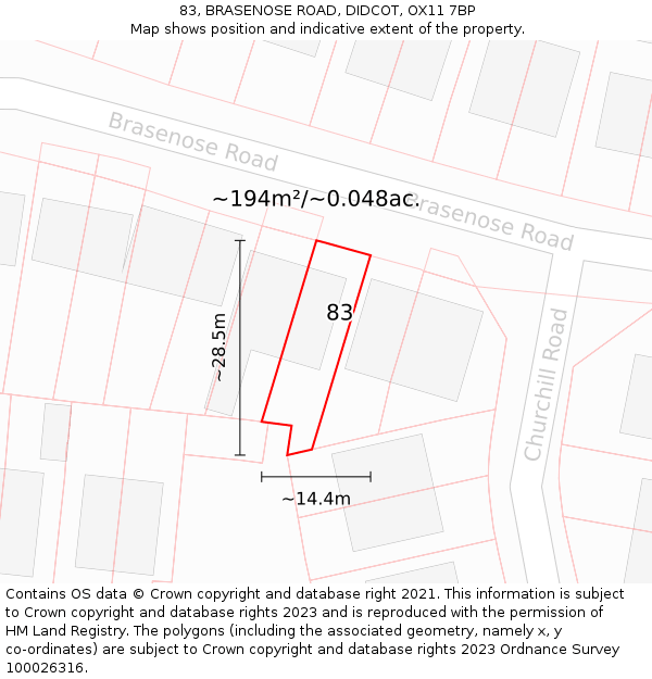 83, BRASENOSE ROAD, DIDCOT, OX11 7BP: Plot and title map
