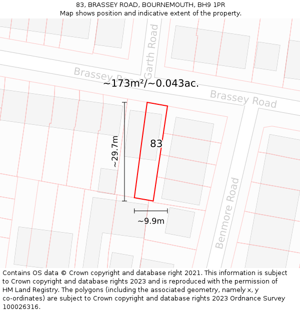 83, BRASSEY ROAD, BOURNEMOUTH, BH9 1PR: Plot and title map