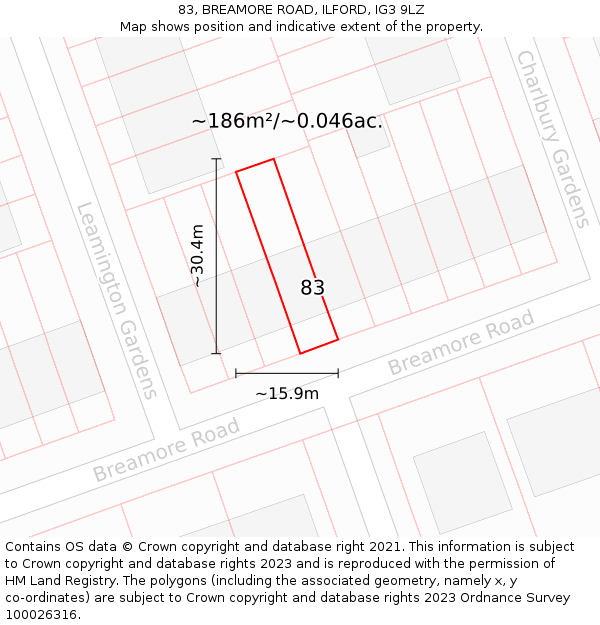 83, BREAMORE ROAD, ILFORD, IG3 9LZ: Plot and title map