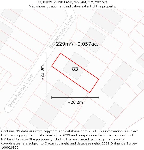 83, BREWHOUSE LANE, SOHAM, ELY, CB7 5JD: Plot and title map