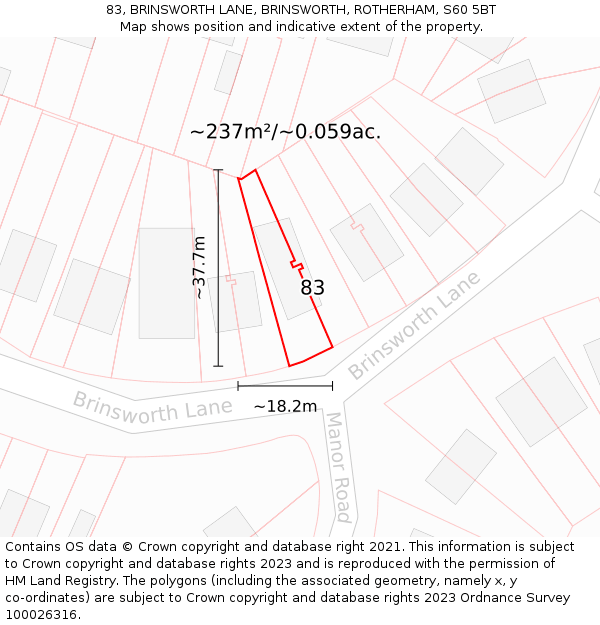 83, BRINSWORTH LANE, BRINSWORTH, ROTHERHAM, S60 5BT: Plot and title map