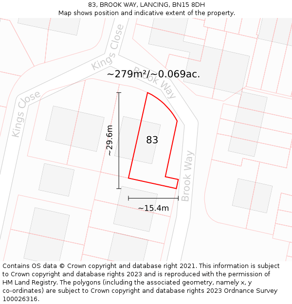 83, BROOK WAY, LANCING, BN15 8DH: Plot and title map