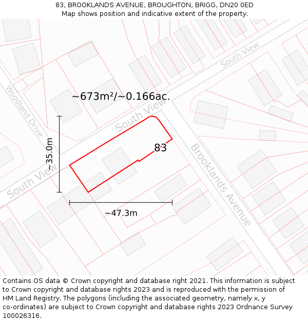 83, BROOKLANDS AVENUE, BROUGHTON, BRIGG, DN20 0ED: Plot and title map