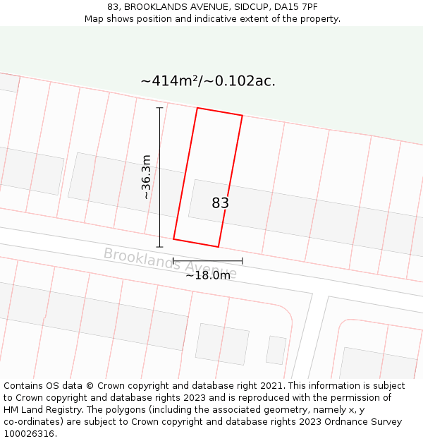 83, BROOKLANDS AVENUE, SIDCUP, DA15 7PF: Plot and title map