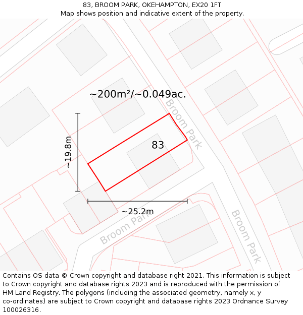 83, BROOM PARK, OKEHAMPTON, EX20 1FT: Plot and title map