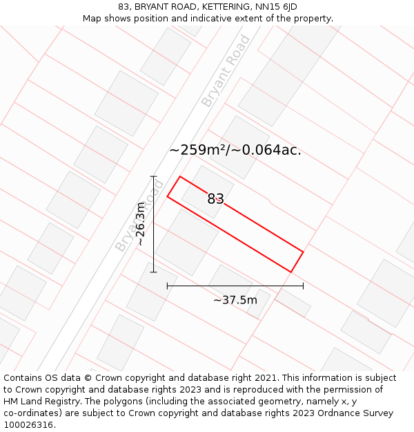83, BRYANT ROAD, KETTERING, NN15 6JD: Plot and title map