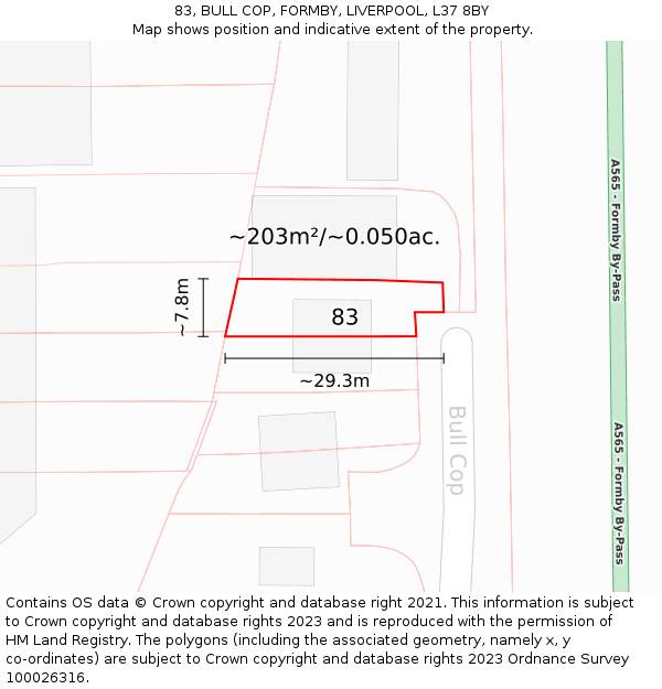 83, BULL COP, FORMBY, LIVERPOOL, L37 8BY: Plot and title map