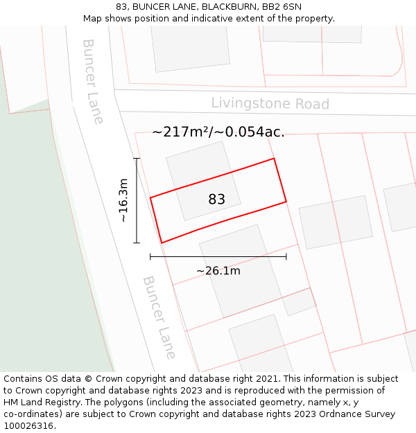 83, BUNCER LANE, BLACKBURN, BB2 6SN: Plot and title map