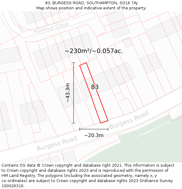 83, BURGESS ROAD, SOUTHAMPTON, SO16 7AJ: Plot and title map