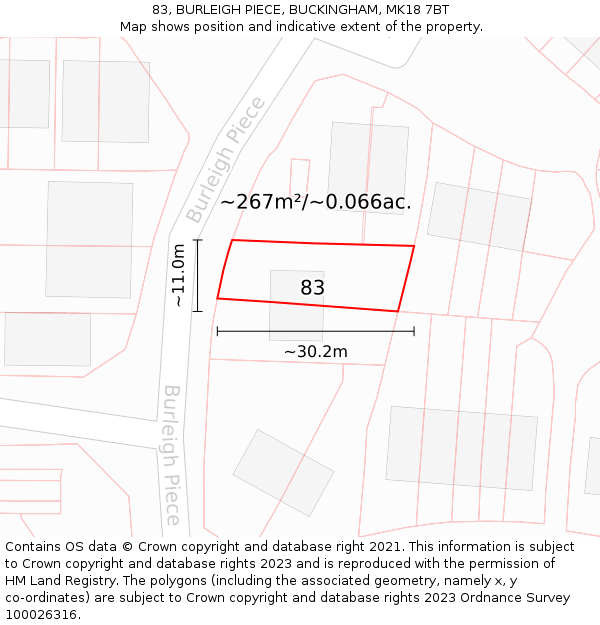 83, BURLEIGH PIECE, BUCKINGHAM, MK18 7BT: Plot and title map