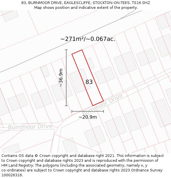 83, BURNMOOR DRIVE, EAGLESCLIFFE, STOCKTON-ON-TEES, TS16 0HZ: Plot and title map