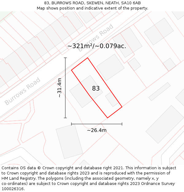 83, BURROWS ROAD, SKEWEN, NEATH, SA10 6AB: Plot and title map