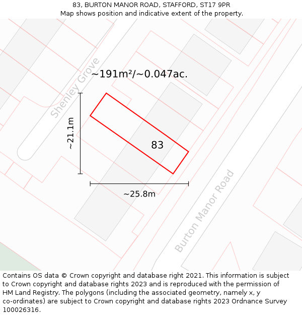83, BURTON MANOR ROAD, STAFFORD, ST17 9PR: Plot and title map