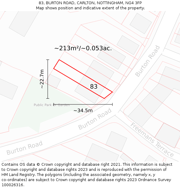 83, BURTON ROAD, CARLTON, NOTTINGHAM, NG4 3FP: Plot and title map