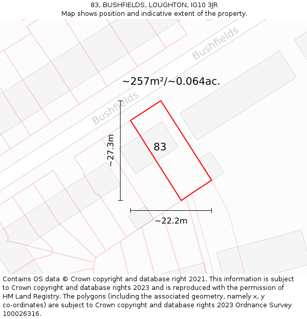 83, BUSHFIELDS, LOUGHTON, IG10 3JR: Plot and title map