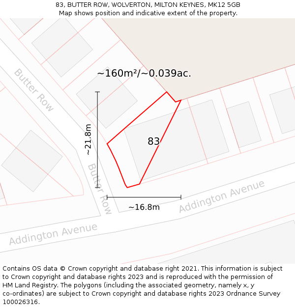 83, BUTTER ROW, WOLVERTON, MILTON KEYNES, MK12 5GB: Plot and title map