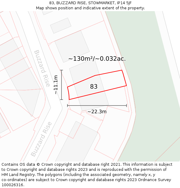 83, BUZZARD RISE, STOWMARKET, IP14 5JF: Plot and title map