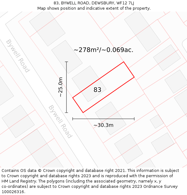 83, BYWELL ROAD, DEWSBURY, WF12 7LJ: Plot and title map