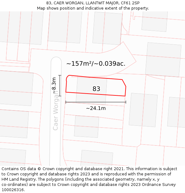 83, CAER WORGAN, LLANTWIT MAJOR, CF61 2SP: Plot and title map