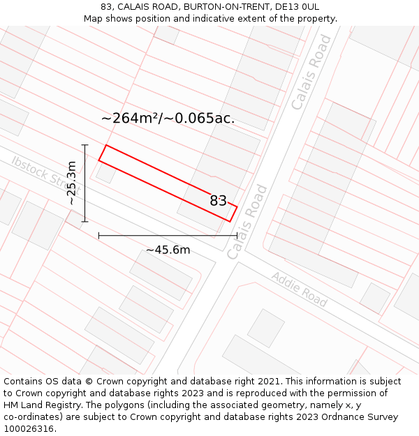 83, CALAIS ROAD, BURTON-ON-TRENT, DE13 0UL: Plot and title map