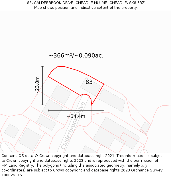 83, CALDERBROOK DRIVE, CHEADLE HULME, CHEADLE, SK8 5RZ: Plot and title map