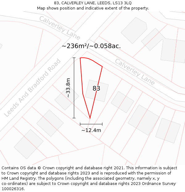 83, CALVERLEY LANE, LEEDS, LS13 3LQ: Plot and title map