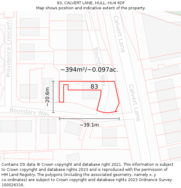 83, CALVERT LANE, HULL, HU4 6DF: Plot and title map