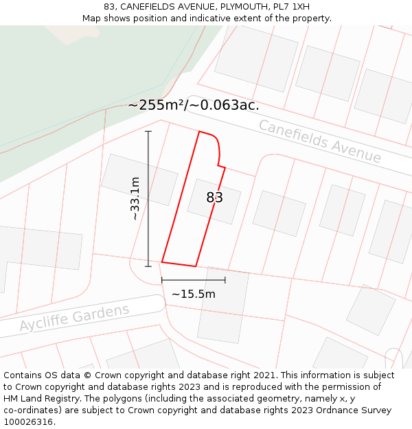83, CANEFIELDS AVENUE, PLYMOUTH, PL7 1XH: Plot and title map