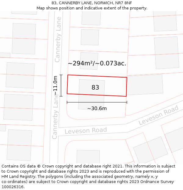 83, CANNERBY LANE, NORWICH, NR7 8NF: Plot and title map