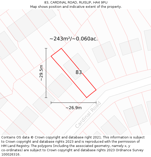 83, CARDINAL ROAD, RUISLIP, HA4 9PU: Plot and title map