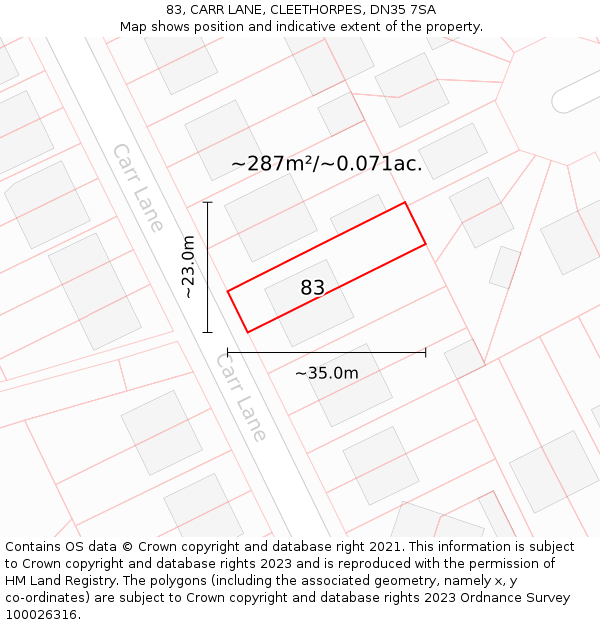 83, CARR LANE, CLEETHORPES, DN35 7SA: Plot and title map