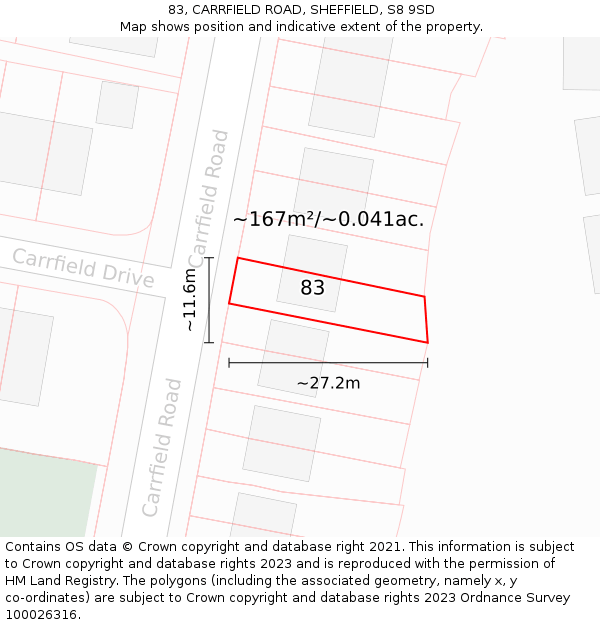 83, CARRFIELD ROAD, SHEFFIELD, S8 9SD: Plot and title map