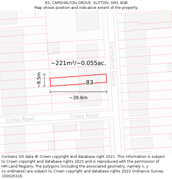 83, CARSHALTON GROVE, SUTTON, SM1 4NB: Plot and title map