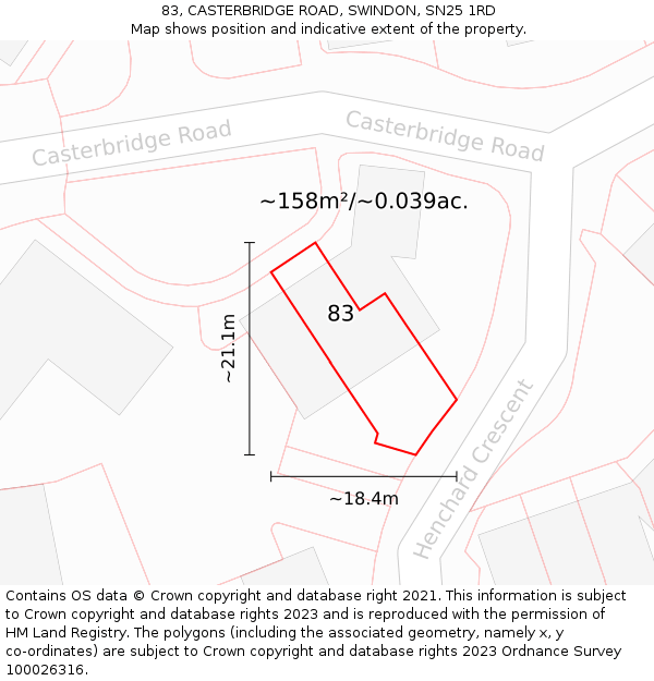 83, CASTERBRIDGE ROAD, SWINDON, SN25 1RD: Plot and title map