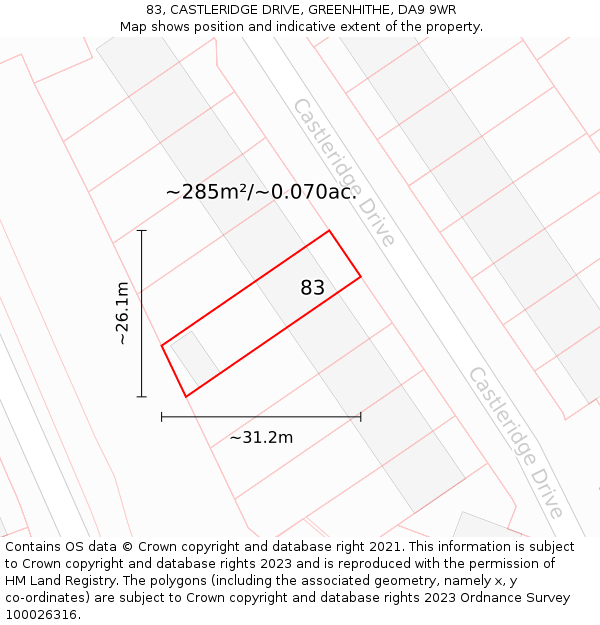 83, CASTLERIDGE DRIVE, GREENHITHE, DA9 9WR: Plot and title map