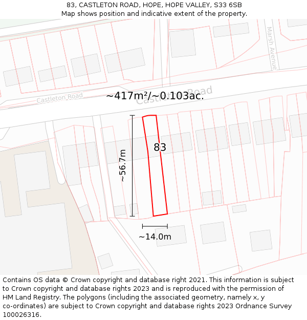 83, CASTLETON ROAD, HOPE, HOPE VALLEY, S33 6SB: Plot and title map