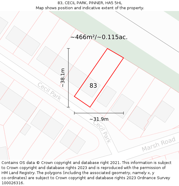 83, CECIL PARK, PINNER, HA5 5HL: Plot and title map