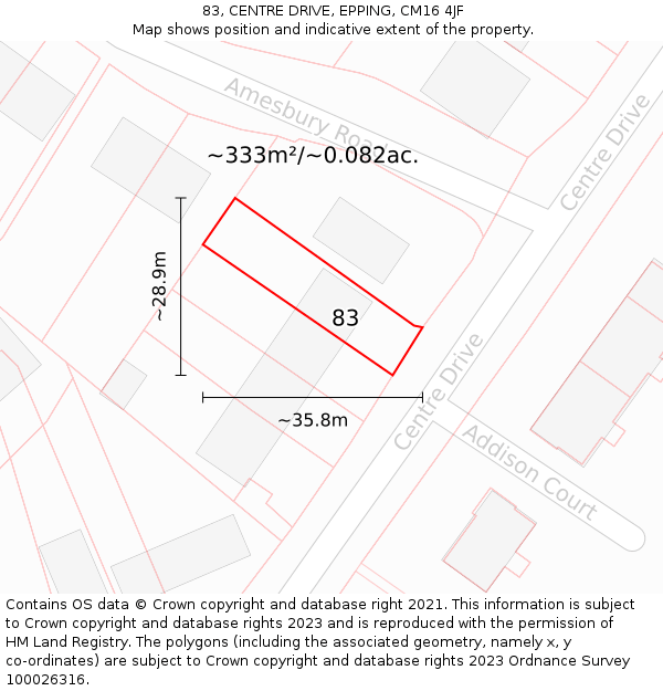 83, CENTRE DRIVE, EPPING, CM16 4JF: Plot and title map