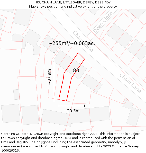 83, CHAIN LANE, LITTLEOVER, DERBY, DE23 4DY: Plot and title map