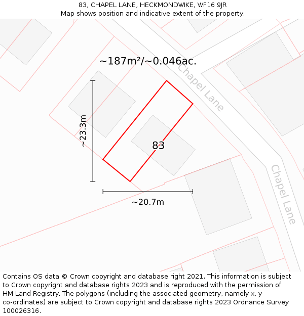 83, CHAPEL LANE, HECKMONDWIKE, WF16 9JR: Plot and title map