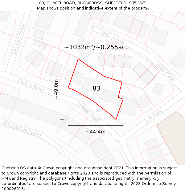 83, CHAPEL ROAD, BURNCROSS, SHEFFIELD, S35 1WS: Plot and title map