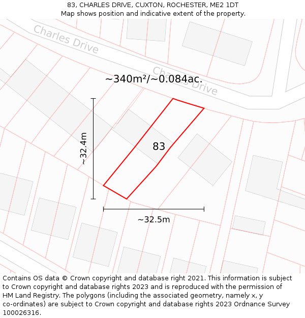 83, CHARLES DRIVE, CUXTON, ROCHESTER, ME2 1DT: Plot and title map